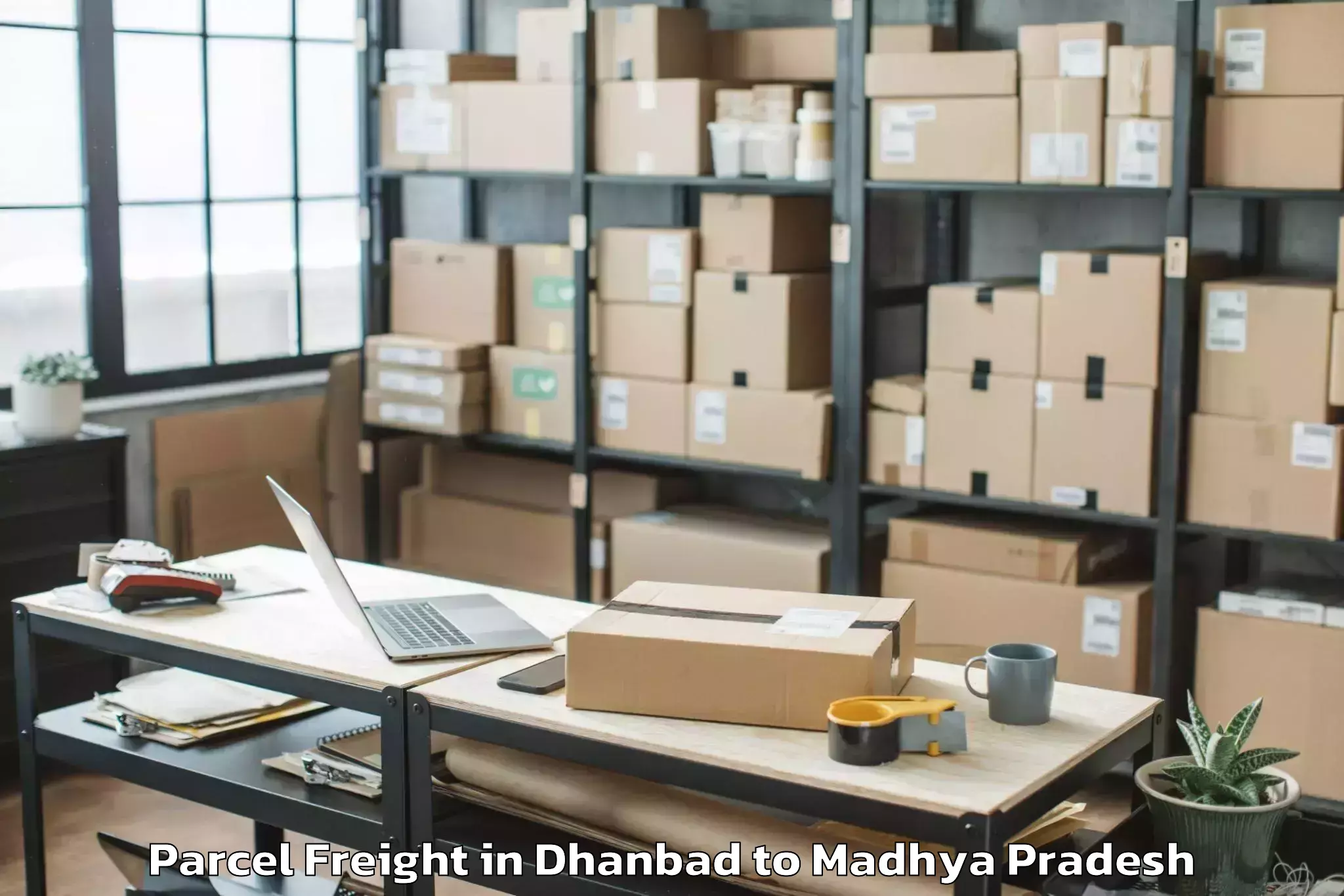 Efficient Dhanbad to Nasrullahganj Parcel Freight